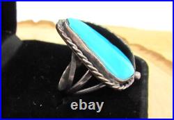 Vintage Native American Navajo Sterling Silver & Turquoise Feather Ring Sz 7