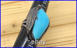 Vintage Native American Navajo Sterling Silver & Turquoise Feather Ring Sz 7