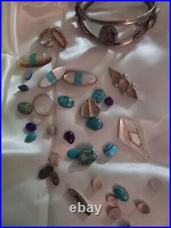Vintage Native American Navajo Sterling Silver Turquoise Jewelry Lot 10 #S453-7