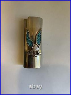 Vintage Native American Navajo Sterling Silver Turquoise Lighter Case