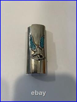 Vintage Native American Navajo Sterling Silver Turquoise Lighter Case