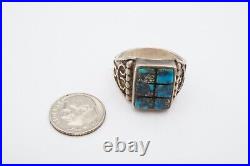 Vintage Native American Navajo Sterling Silver Turquoise Mens Ring Size 13