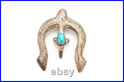 Vintage Native American Navajo Sterling Silver Turquoise Naja Pendant Sand Cast