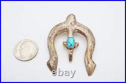 Vintage Native American Navajo Sterling Silver Turquoise Naja Pendant Sand Cast