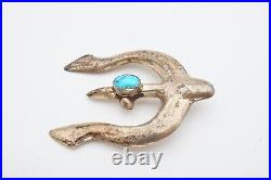 Vintage Native American Navajo Sterling Silver Turquoise Naja Pendant Sand Cast