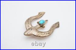 Vintage Native American Navajo Sterling Silver Turquoise Naja Pendant Sand Cast