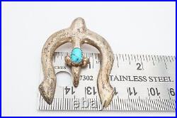 Vintage Native American Navajo Sterling Silver Turquoise Naja Pendant Sand Cast