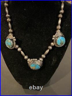 Vintage Native American Navajo Sterling Silver Turquoise Necklace