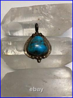 Vintage Native American Navajo Sterling Silver Turquoise Pendant Large