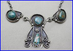 Vintage Native American Navajo Sterling Silver Turquoise Pendant Necklace