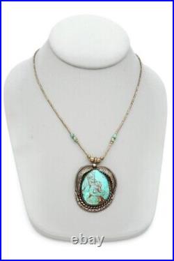 Vintage Native American Navajo Sterling Silver Turquoise Pendant Necklace 19