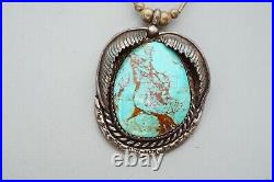 Vintage Native American Navajo Sterling Silver Turquoise Pendant Necklace 19