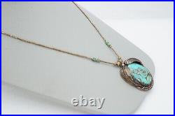 Vintage Native American Navajo Sterling Silver Turquoise Pendant Necklace 19