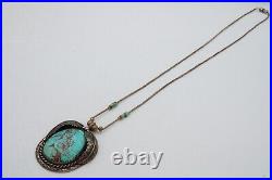 Vintage Native American Navajo Sterling Silver Turquoise Pendant Necklace 19
