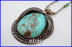 Vintage Native American Navajo Sterling Silver Turquoise Pendant Necklace 19