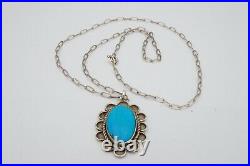 Vintage Native American Navajo Sterling Silver Turquoise Pendant Necklace 23