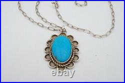 Vintage Native American Navajo Sterling Silver Turquoise Pendant Necklace 23