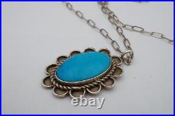 Vintage Native American Navajo Sterling Silver Turquoise Pendant Necklace 23