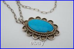 Vintage Native American Navajo Sterling Silver Turquoise Pendant Necklace 23