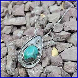 Vintage Native American Navajo Sterling Silver Turquoise Pendant On Chain 24