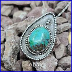 Vintage Native American Navajo Sterling Silver Turquoise Pendant On Chain 24