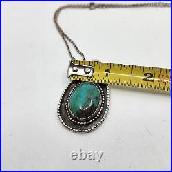 Vintage Native American Navajo Sterling Silver Turquoise Pendant On Chain 24