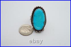 Vintage Native American Navajo Sterling Silver Turquoise Ring Size 8