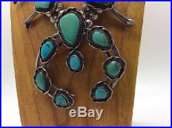Vintage Native American Navajo Sterling Silver Turquoise Squash Blossom Necklace