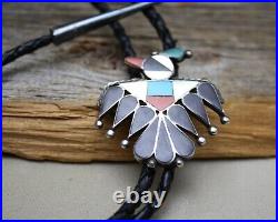 Vintage Native American Navajo Sterling Silver Turquoise Thunderbird Bolo Tie