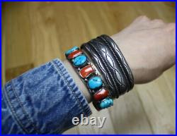 Vintage Native American Navajo Sterling Silver Twisted Rope Cuff Bracelet