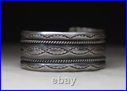 Vintage Native American Navajo Sterling Silver Twisted Rope Cuff Bracelet