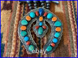 Vintage Native American Navajo Sterling Squash Blossom Necklace Sighned R BRD