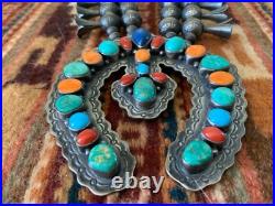 Vintage Native American Navajo Sterling Squash Blossom Necklace Sighned R BRD