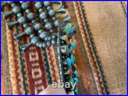 Vintage Native American Navajo Sterling Squash Blossom Necklace Sighned R BRD