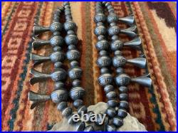 Vintage Native American Navajo Sterling Squash Blossom Necklace Sighned R BRD