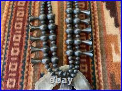Vintage Native American Navajo Sterling Squash Blossom Necklace Sighned R BRD