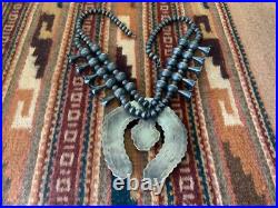 Vintage Native American Navajo Sterling Squash Blossom Necklace Sighned R BRD