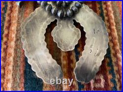 Vintage Native American Navajo Sterling Squash Blossom Necklace Sighned R BRD