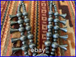 Vintage Native American Navajo Sterling Squash Blossom Necklace Sighned R BRD