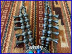 Vintage Native American Navajo Sterling Squash Blossom Necklace Sighned R BRD