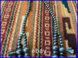 Vintage Native American Navajo Sterling Squash Blossom Necklace Sighned R BRD