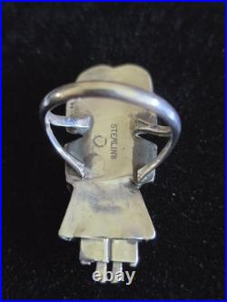 Vintage Native American Navajo Sterling Turquoise Kachina Ring Signed 7.5
