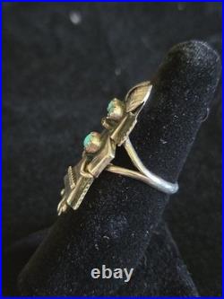 Vintage Native American Navajo Sterling Turquoise Kachina Ring Signed 7.5