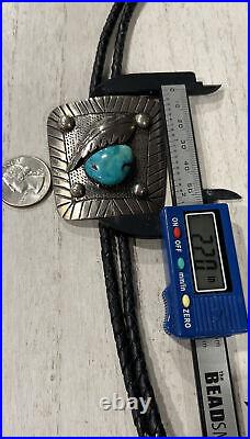 Vintage Native American Navajo Sterling Turquoise & Leather Bolo Tie, 42 In