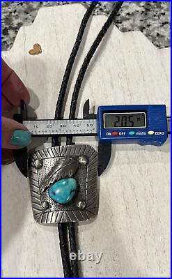 Vintage Native American Navajo Sterling Turquoise & Leather Bolo Tie, 42 In