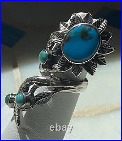 Vintage Native American Navajo Sterling Turquoise Wrap Ring Sz7.5