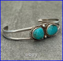 Vintage Native American Navajo TWO Turquoise Sterling silver Bracelet