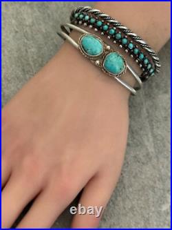 Vintage Native American Navajo TWO Turquoise Sterling silver Bracelet