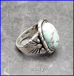 Vintage Native American Navajo Turquoise 925 Sterling Silver Ring Sz 8