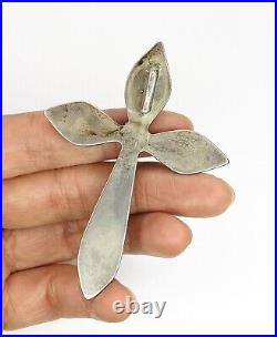 Vintage Native American Navajo Turquoise Coral Sterling Silver Cross Pendant 23g